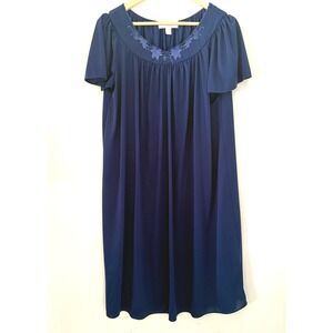 Miss Elaine Classics Navy Blue Embroidered Neckline Nylon Lounger M